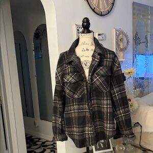 Love Tree Black and White Plaid Utility Jacket